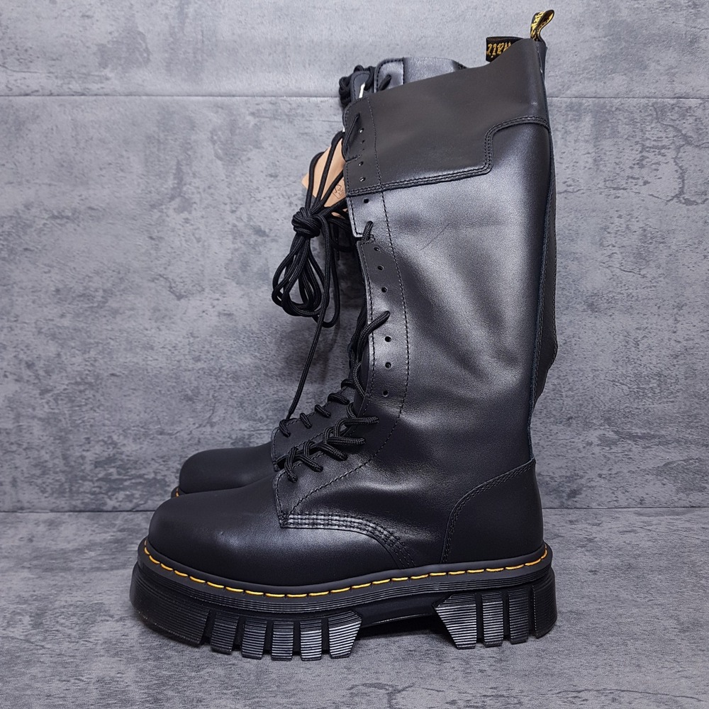 DR. MARTENS Audrick 20-Eye Leather Knee High Platform Boots Womens 11 Black